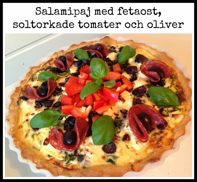 Salamipaj med fetaost, soltorkade tomater och oliver
