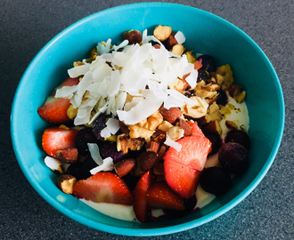 Jorriene’s Foodlog on Instagram: “Lunch bowl; Greek yogurt, blueberries, strawberries,nuts and cocosflakes”
