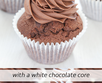 Triple chocolate surprise cupcakes with a white chocolate core