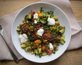 Harissa Roasted Aubergine with Herby Courgette and Chickpeas
