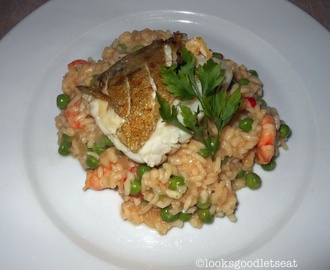 Pan Fried Cod with Prawn and Pea Risotto