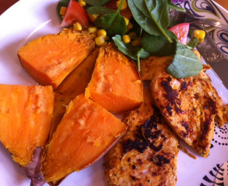 Lime, garlic and chilli chicken with baked sweet potato