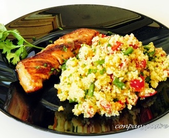 Ensalada de cuscús con verduras salteadas y salmón "teriyaki"