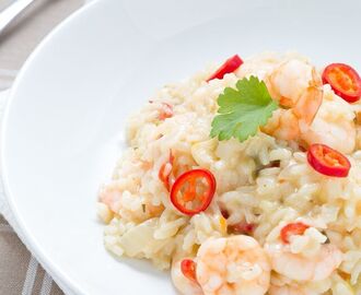 Prawn Risotto with Garlic, Chilli and Spring Onions