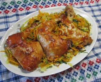 Udka z kurczaka w miodowo-musztardowej marynacie z warzywami-proste i pyszne