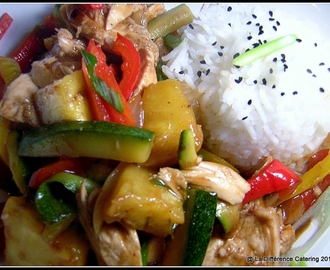 Stir Fry Chicken with Pineapple, Peppers & Courgettes, Basmati Rice & Black Onion Seeds