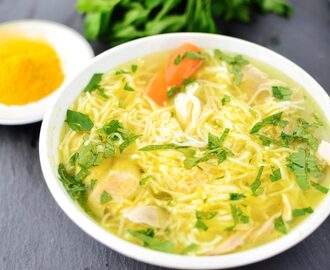 Chicken and vegetable soup with vermicelli