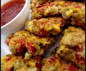 Sweetcorn, new potato & red pepper fritters