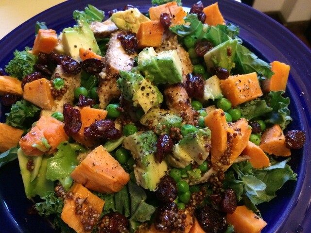 Recipe: Hearty Kale, Sweet Potato, Avocado and Grilled Chicken Salad