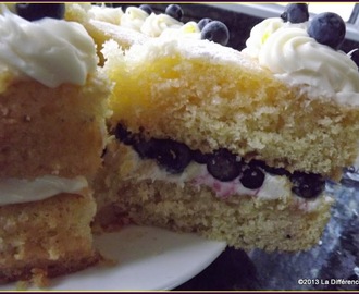 Lemon, Mascarpone Drizzle Cake with Blueberries
