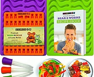 2 WORM MOLDS and 1 GUMMY BEAR MOLD with 3 LIQUID DROPPERS plus LATEST RECIPE EBOOK and 1 YEAR WARRANTY. Premium BPA free Silicone for Gelatin Candy Jello Chocolate Ice and Gummie Maker by MOLDS 4 U