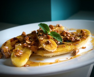 Grilled Bananas with Buttered Maple Sauce and English Toffee