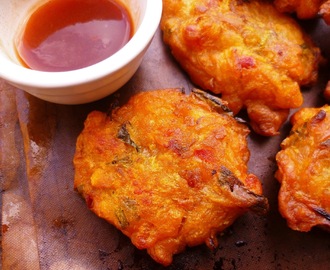 malaysian crispy prawn fritters (cucur udang) with a sweet chilli dipping sauce