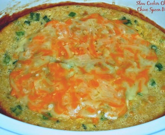 Slow Cooker Cheesy Chive Spoon Bread...Featuring Morrison's Texas Style Cornbread Mix