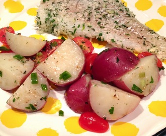 Herb Crusted Cod with Potato Tomato Salad