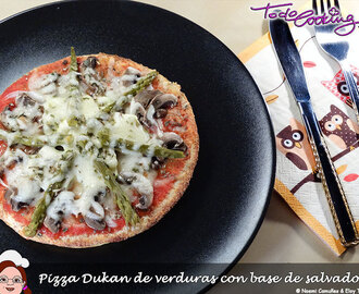 Pizza con verduras con base de salvados (apta Dukan)