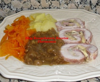 Pechuga de pavo rellena con cebolla caramelizada, tagliatelle de zanahoria y patatas al vapor en thermomix “Cocina a niveles”