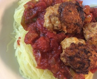 Chicken Chorizo Meatballs with Spicy Spaghetti Sauce