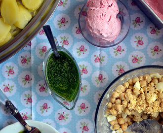 Menú BBSS (el frescales): Patatas en salsa verde, garbanzos a la vinagreta y helado exprés de frambuesas