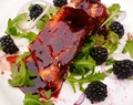 salmon and blackberry salad with blackberry dressing