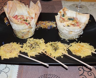 Quiche individuales con masa filo y piruletas de queso