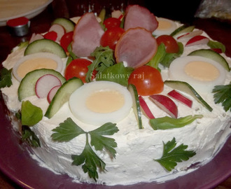 Tort na słono (mięsno-warzywno-jajeczny) z okazji 200 lajków i 500 wyświetleń bloga (180 kcal w 100 g)