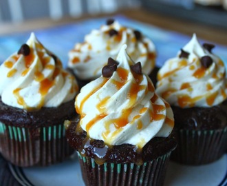 Chocolate Cupcakes with Salted Caramel Filling and Honey Vanilla Bean Buttercream