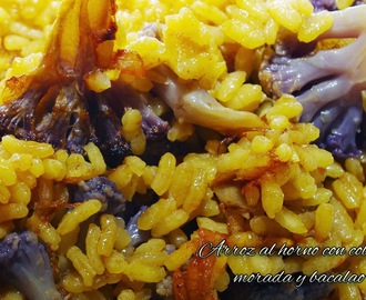 Arroz al horno de coliflor morada y bacalao. El arroz de Carmelali y Montejano.