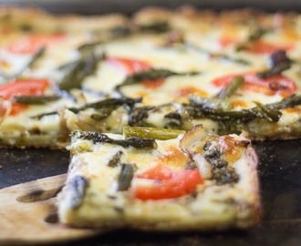 Gluten Free Pesto Pizza with Aspargus and Tomatoes