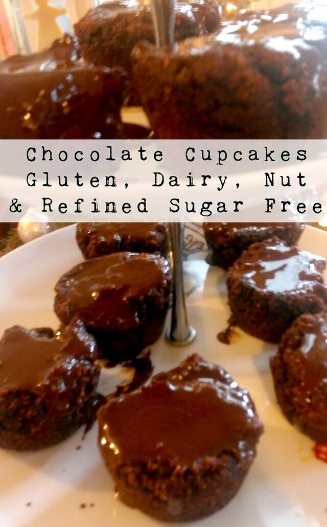 Chocolate Cupcakes: Free of Gluten, Dairy, Nuts & Refined Sugar