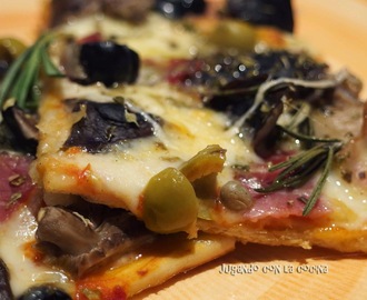 Pizza catalana con setas y bacon - Thermomix y tradicional