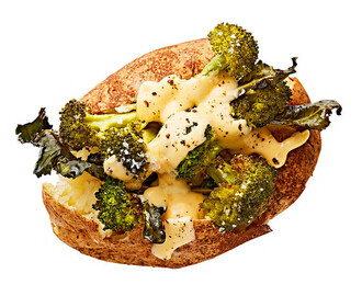 roasted broccoli with cheddar-cheese sauce baked potato