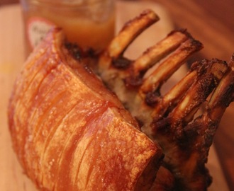SELF SUFFICIENT SUNDAYS CRISPY CRACKLING ROASTED RACK OF PORK FRENCH TRIMMED WITH DAUPHINOISE POTATOES