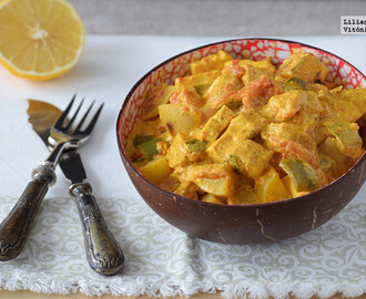 Curry de tofu con patatas fácil. Receta saludable