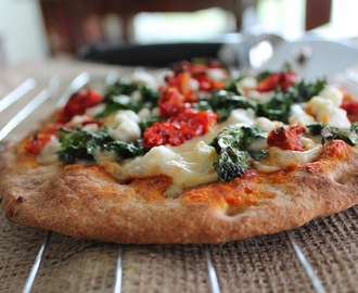 Flatbread Pizza with Sundried Tomatoes, Kale, & Goat Cheese