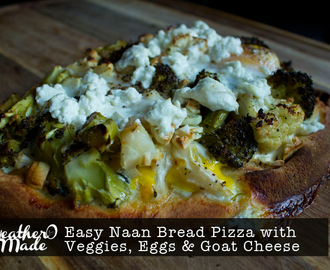 Easy Naan Bread Pizza with Veggies, Eggs & Goat Cheese
