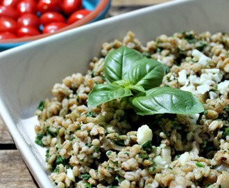 Slow Cooker Spinach and Halloumi Pearl Barley Risotto