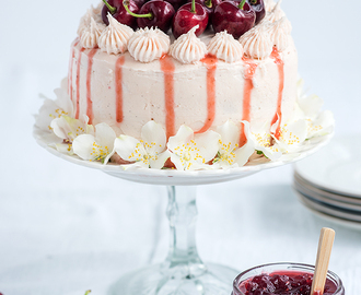 Vanilla Layer Cake with Cherry Berry Jam and Vanilla Bean Buttercream