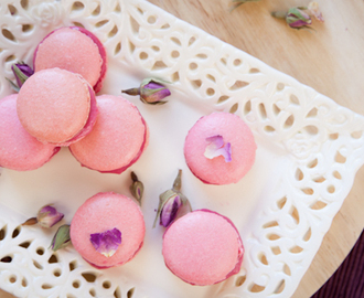 Rose water macarons with raspberry ganache