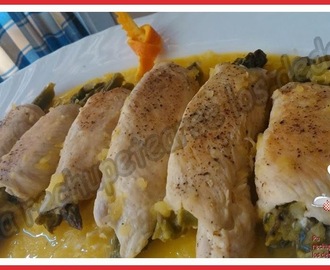 *Rollitos de pollo rellenos de espárragos (cocina tradicional)