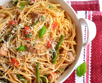Roasted Garlic Asparagus Chicken Spaghetti
