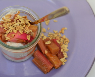 Poached Rhubarb with whipped coconut and oaty crumble