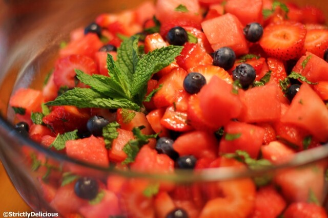 Mint Berry Fruit Salad with Ginger Lime Dressing