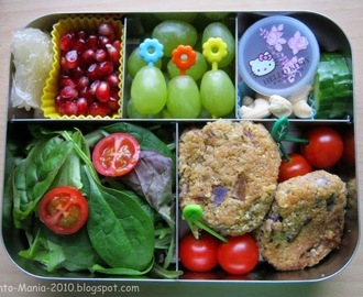 Bento: Vegane Quinoa-Buletten mit Salat im LUNCHBOTS Cinco und PLANETBOX Rover