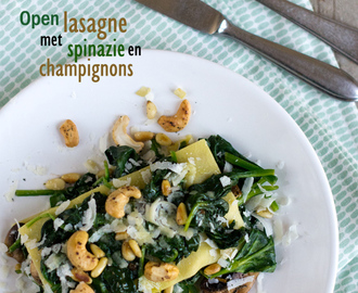 Open lasagne met spinazie en champignons