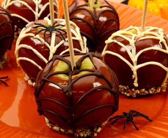 Caramel Apples
	            
large apples
granulated sugar
packed brown sugar
unsalted butter
sweetened condensed milk
corn syrup
salt
vanilla
chopped toasted almonds or pecans
bittersweet chocolate
milk chocolate
white chocolate