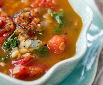 Spiced Red Lentil, Tomato, and Kale Soup