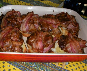 Pubmat - Varma mackor med biff, champinjonstuvning och bacon