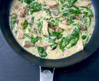 Skillet Chicken With Bacon, Mushrooms & Spinach