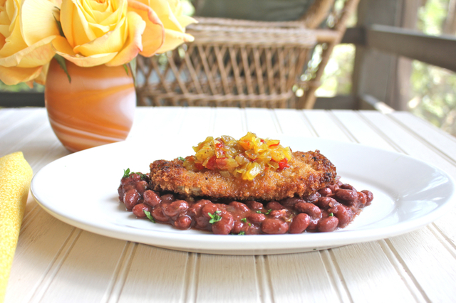Pork Schnitzel with Red Beans and Chow Chow